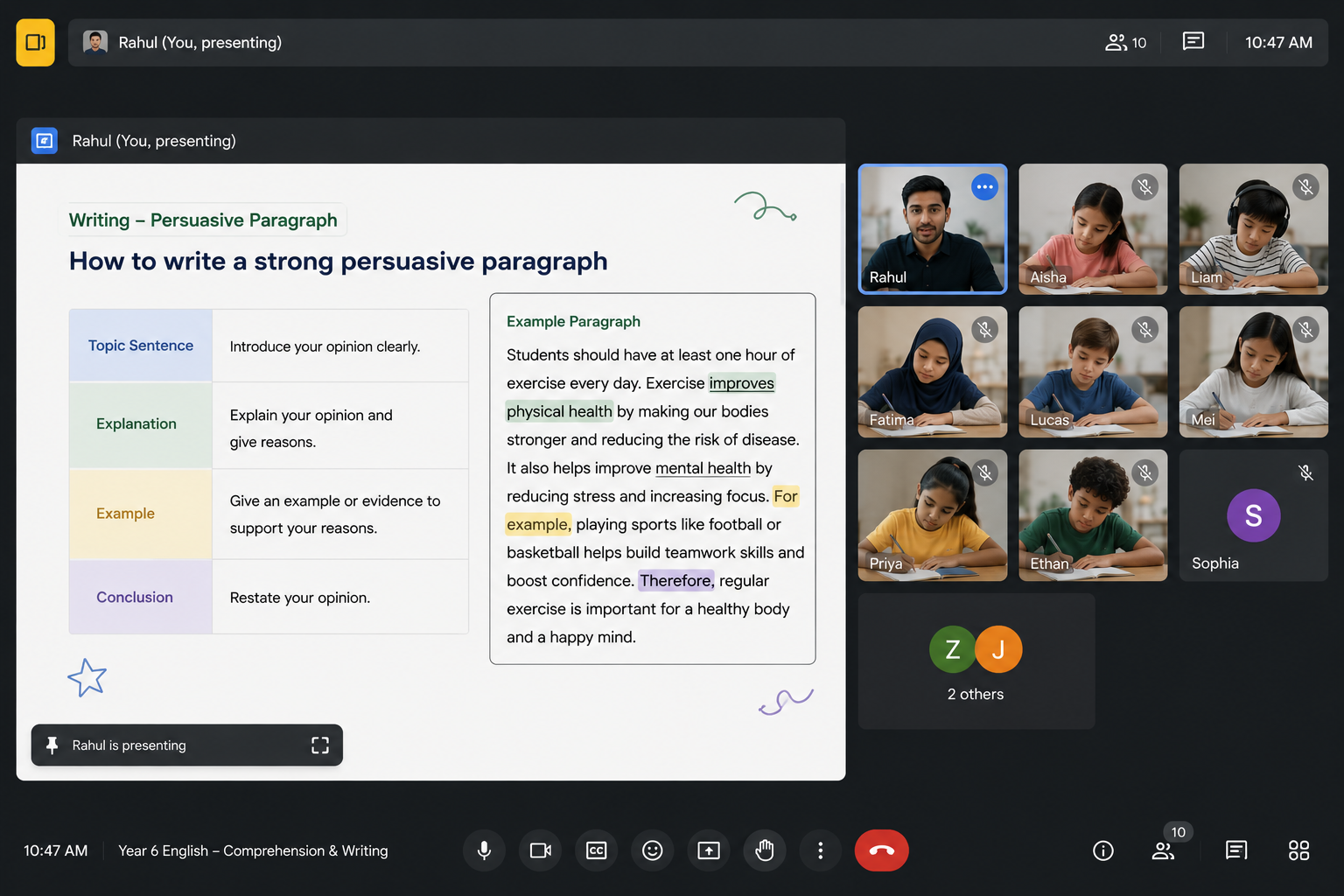 Live Google Meet lesson example